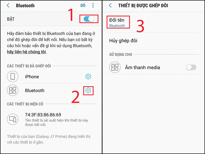 Bạn có thể đổi tên Bluetooth của máy nhanh chóng trong phần Thiết bị được ghép đôi